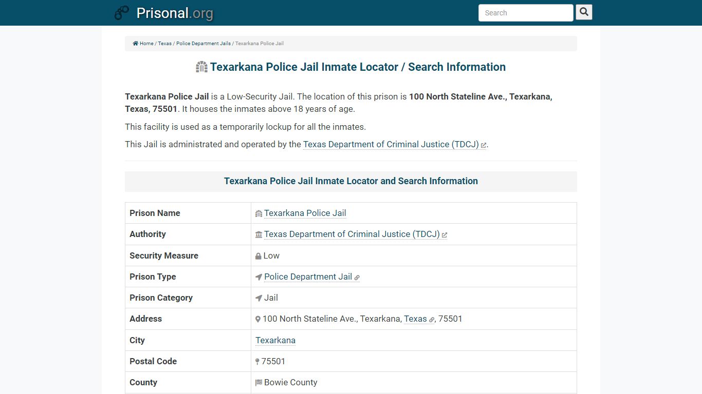 Texarkana Police Jail-Inmate Locator/Search Info, Phone ...